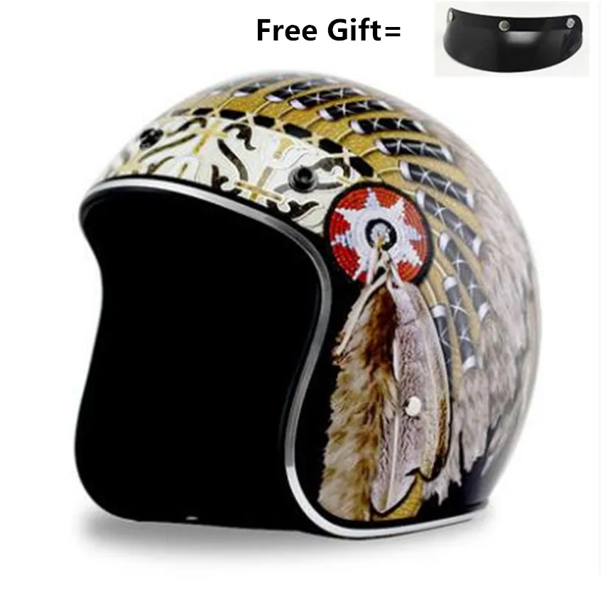 Đen Vintage Xe Máy Mở Mặt Chấm - đánh giá và giá Vintage Open Face Retro Helmet